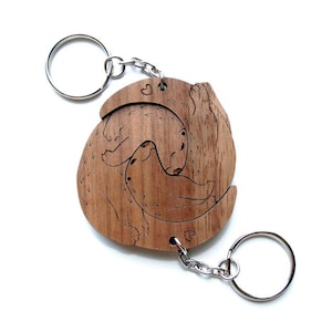 Interlocking River Otter Keychains - Cute Friendship or Relationship matching wooden Significant Otter keychain set