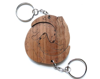 Interlocking River Otter Keychains - Cute Friendship or Relationship matching wooden Significant Otter keychain set