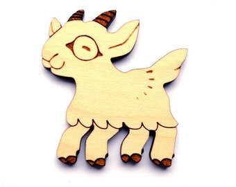 Goat Pin / Magnet - Wooden Pygmy Goat Brooch