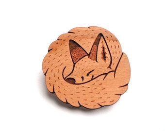 Sleeping Fox Wood Pin / Magnet