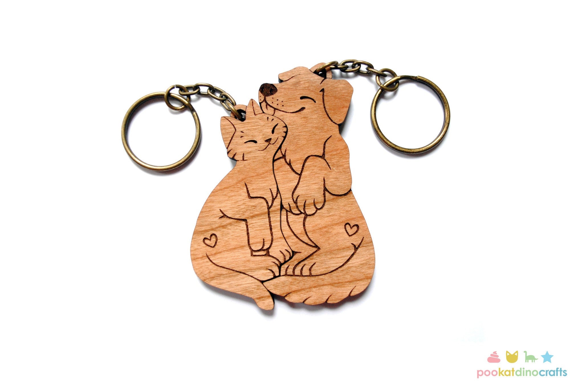 Dog and Cat Couple Keychains - Friendship or Relationship matching wooden keychain set