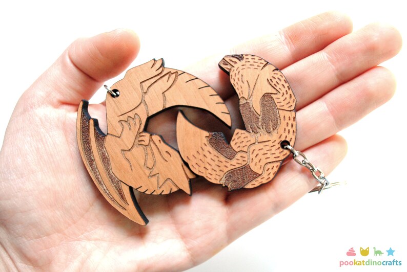 Interlocking Fox and Dragon Keychains Friendship or - Etsy