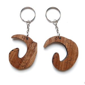 Interlocking River Otter Keychains Cute Friendship or Relationship matching wooden Significant Otter keychain set image 2