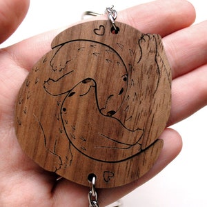Interlocking River Otter Keychains Cute Friendship or Relationship matching wooden Significant Otter keychain set image 3