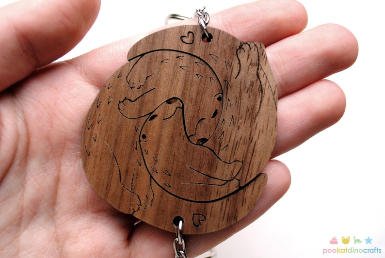 Interlocking River Otter Keychains Cute Friendship or Relationship matching wooden Significant Otter keychain set image 3