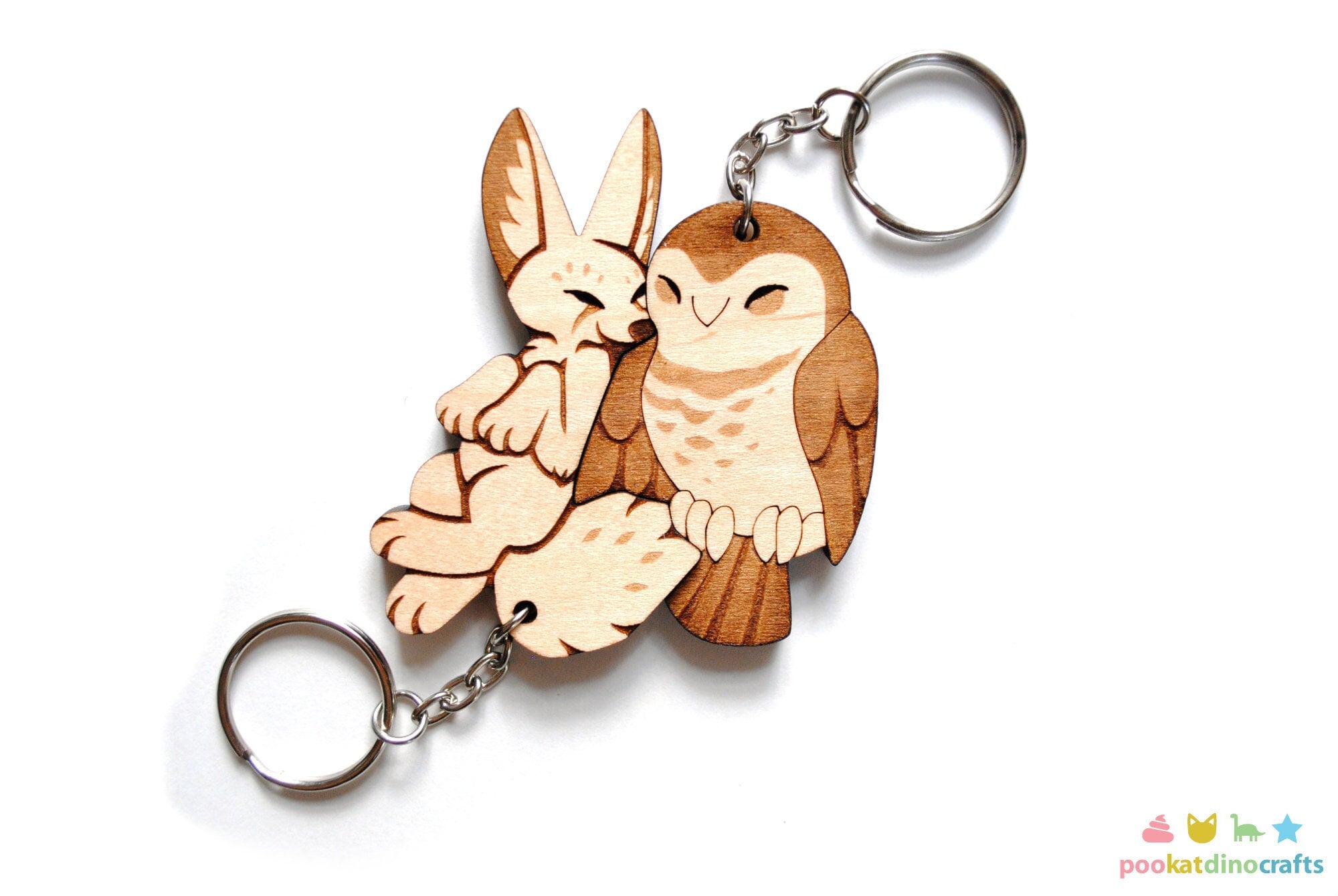 Desert Friends Owl and Fennec Fox Couple Keychains - Bff Relationship keychain set