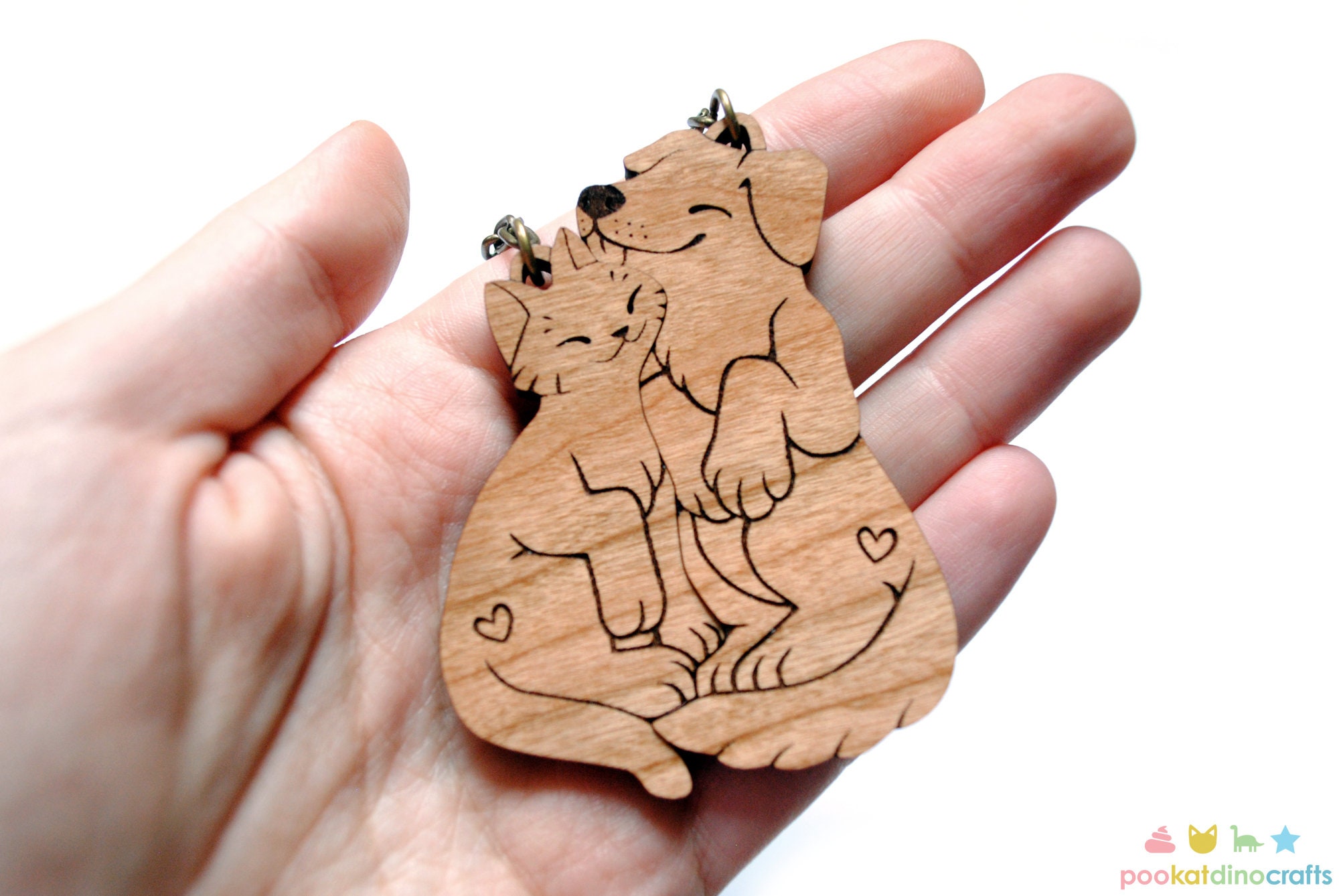 Dog and Cat Couple Keychains - Friendship or Relationship matching wooden keychain set