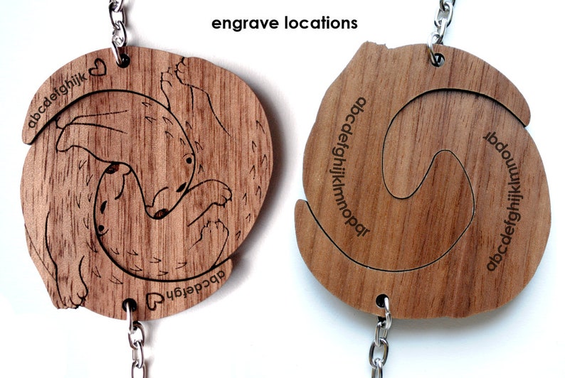 Interlocking River Otter Keychains Cute Friendship or Relationship matching wooden Significant Otter keychain set image 5