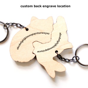 Raccoon Rabbit Couple Keychains Friendship or Relationship matching wooden keychain set Custom Engrave Back