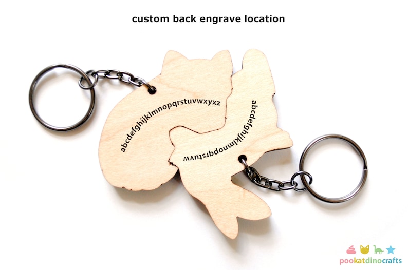 Raccoon Rabbit Couple Keychains Friendship or Relationship matching wooden keychain set Custom Engrave Back