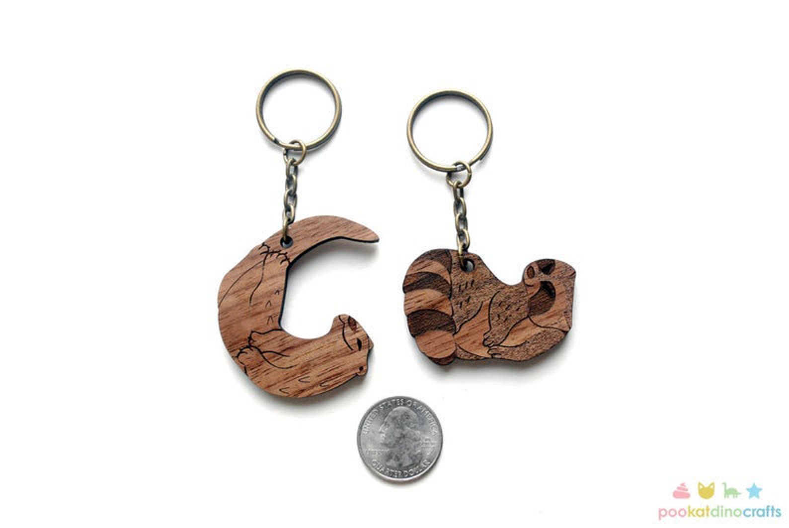Interlocking Otter and Raccoon Couple Keychain Friendship or ...