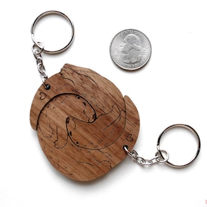 Interlocking River Otter Keychains Cute Friendship or Relationship matching wooden Significant Otter keychain set image 6