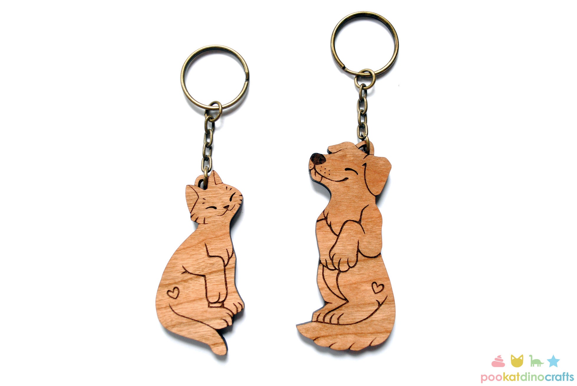 Dog and Cat Couple Keychains - Friendship or Relationship matching wooden keychain set