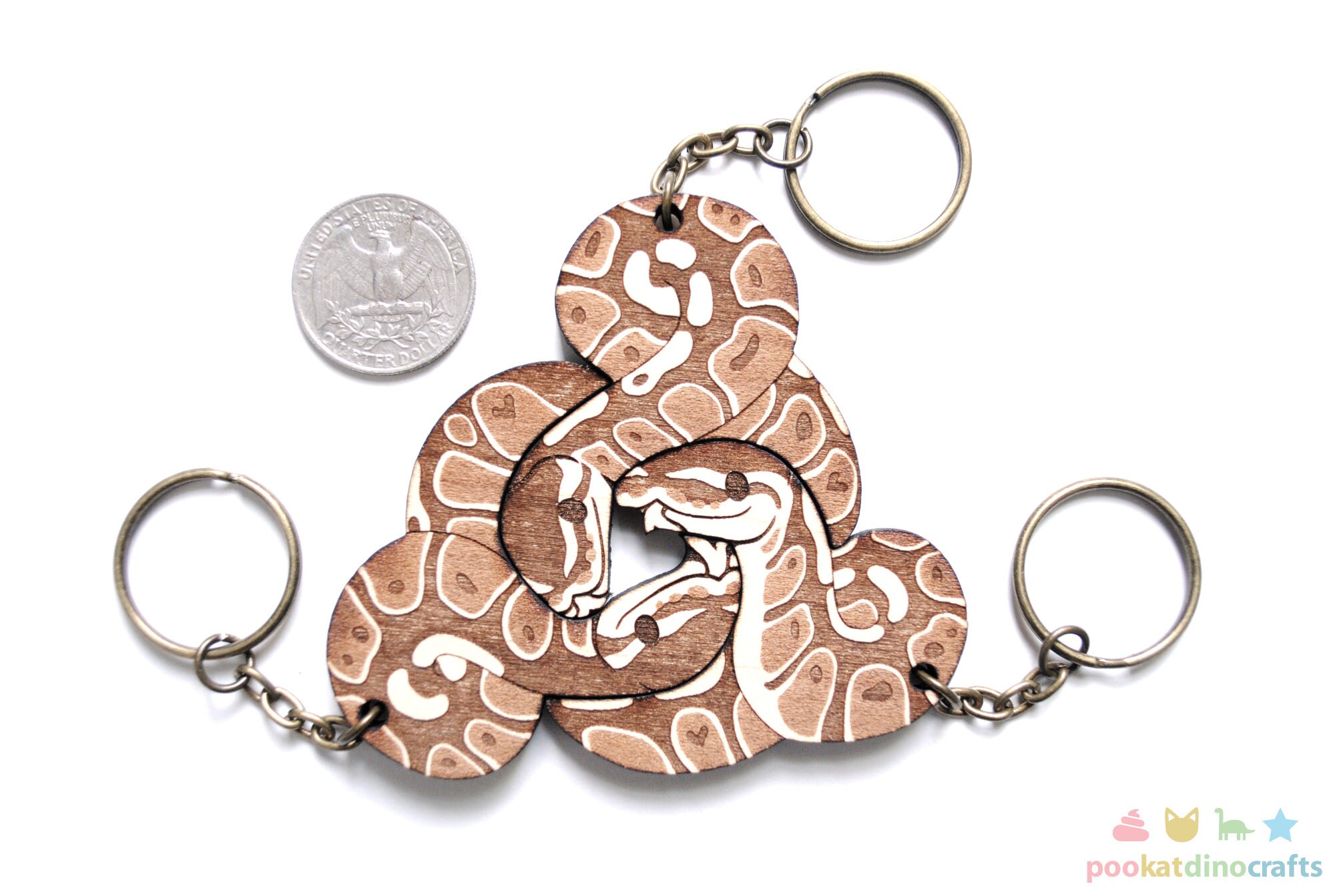 Interlocking Ball Python Trio Keychains Family Friendship Etsy