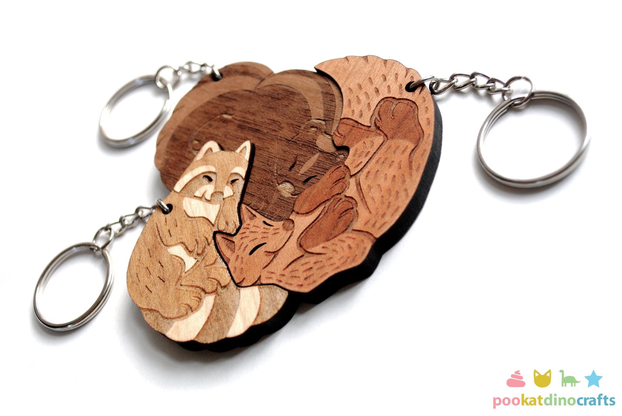 Interlocking Forest Friends Keychain Set – Skunk, Raccoon, Fox Trio - Etsy