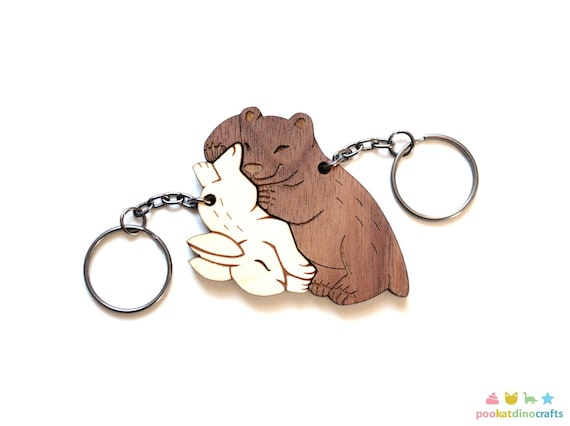 Mignon Loutre et Lapin Couple Porte-clés Ensemble de porte-clés