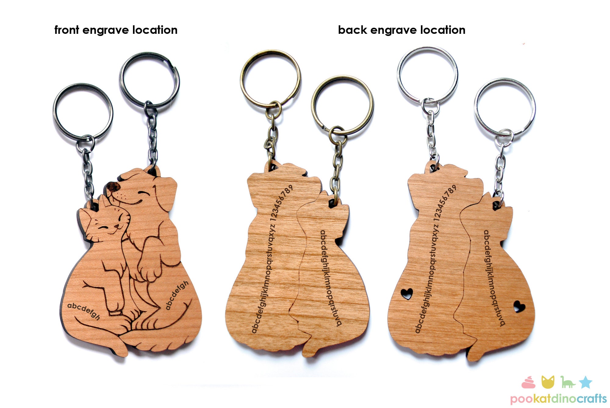 Dog and Cat Couple Keychains - Friendship or Relationship matching wooden keychain set