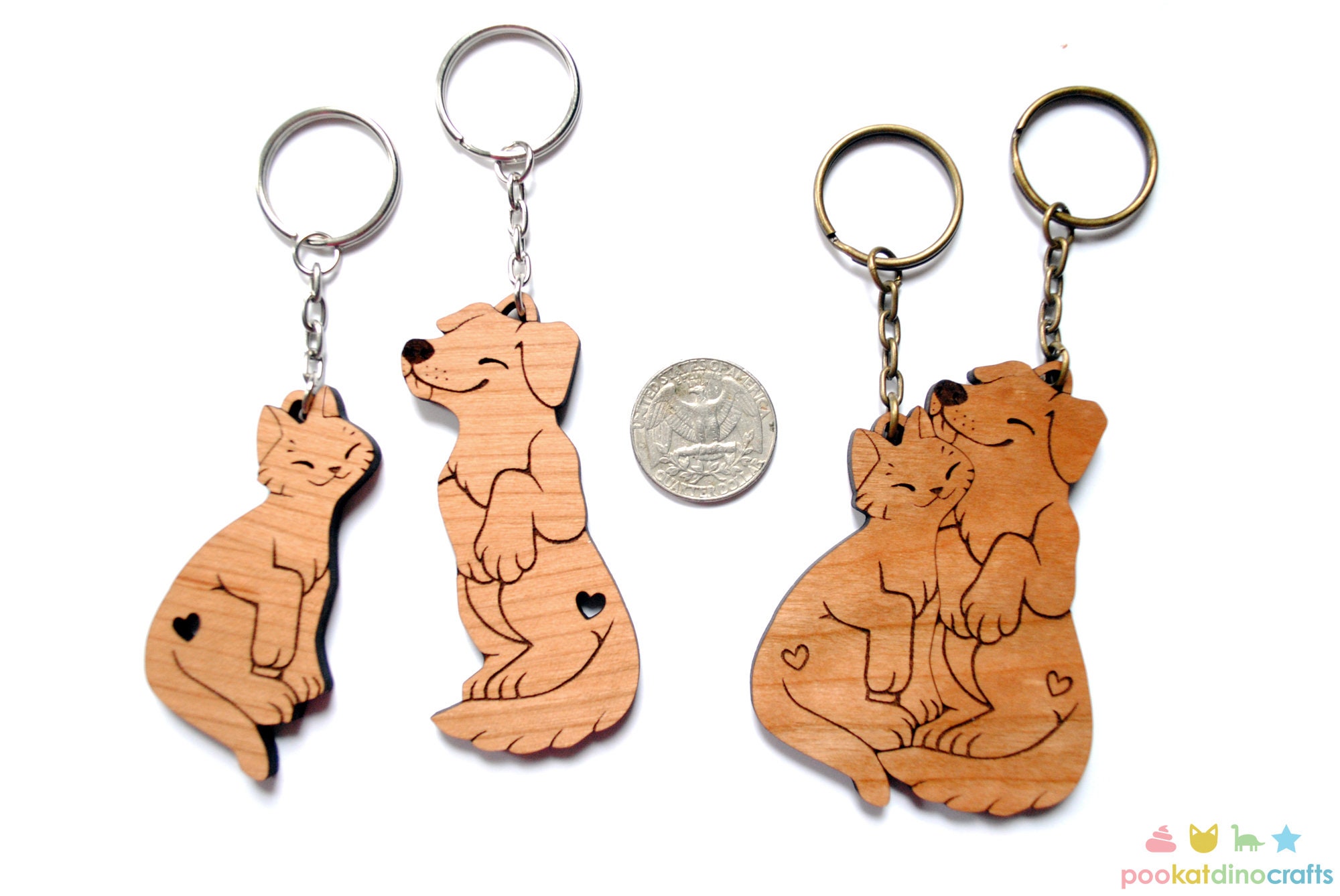 Dog and Cat Couple Keychains - Friendship or Relationship matching wooden keychain set