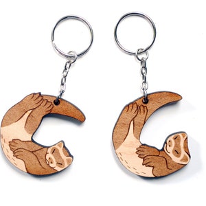 Interlocking Ferret Keychains Friendship or Relationship matching wooden keychain set Maple wood image 2