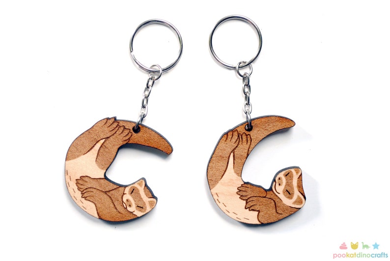 Interlocking Ferret Keychains Friendship or Relationship matching wooden keychain set Maple wood image 2