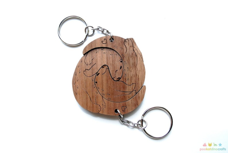 Interlocking River Otter Keychains - Cute Friendship or Relationship matching wooden Significant Otter keychain set 