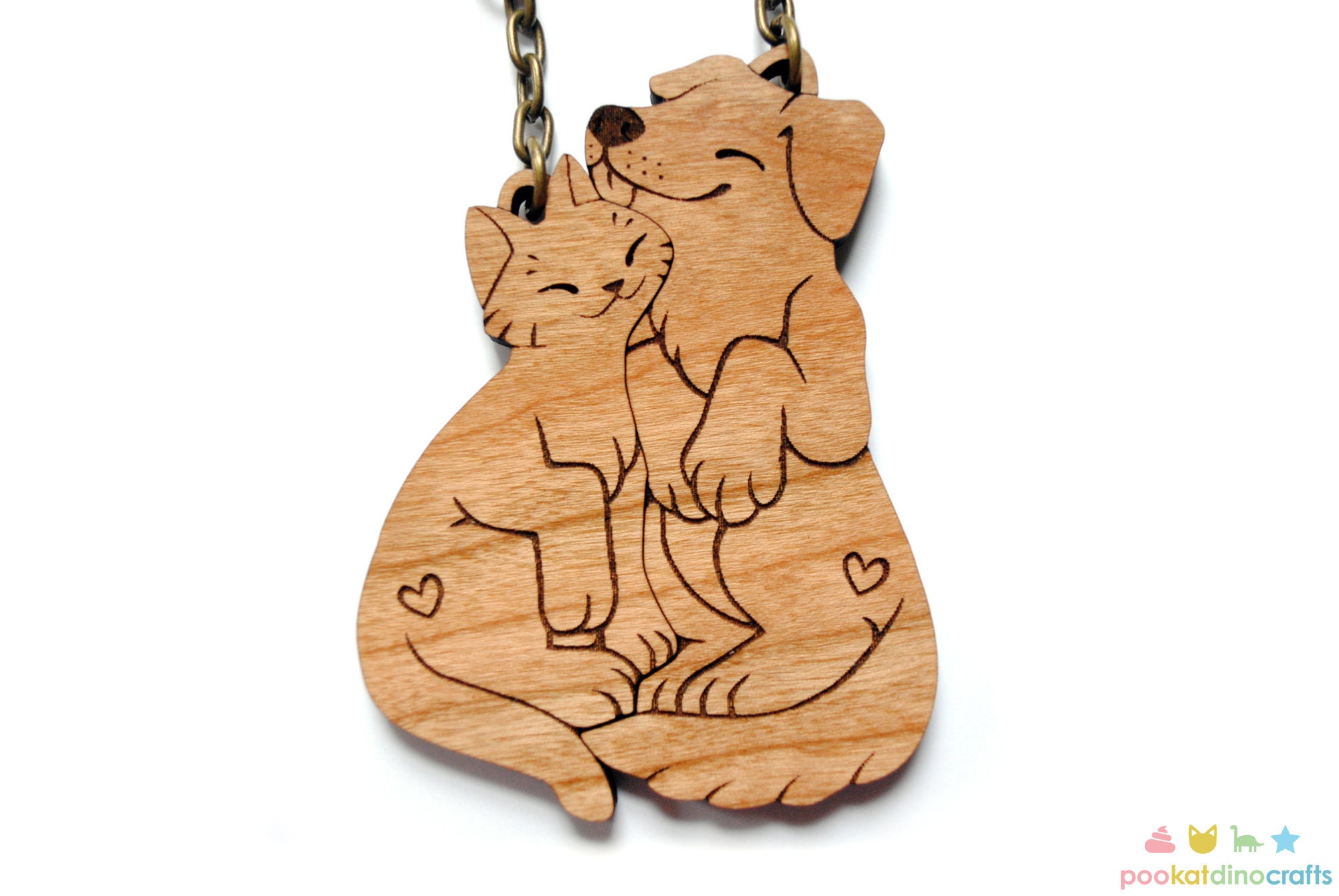 Dog and Cat Couple Keychains - Friendship or Relationship matching wooden keychain set