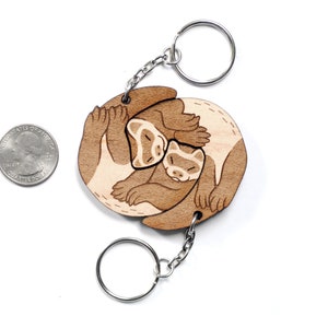 Interlocking Ferret Keychains Friendship or Relationship matching wooden keychain set Maple wood image 7