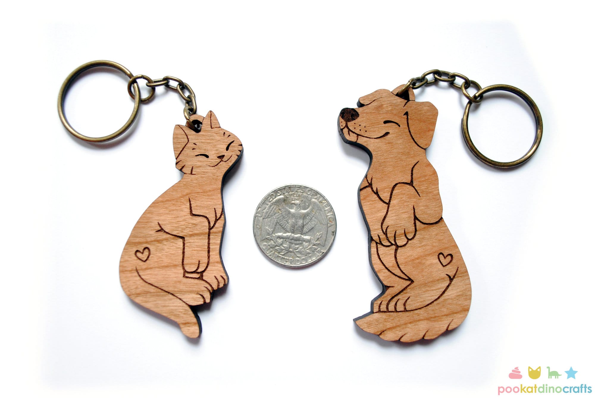 Dog and Cat Couple Keychains - Friendship or Relationship matching wooden keychain set