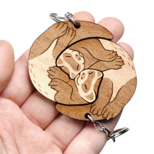 Interlocking Ferret Keychains Friendship or Relationship matching wooden keychain set Maple wood image 3