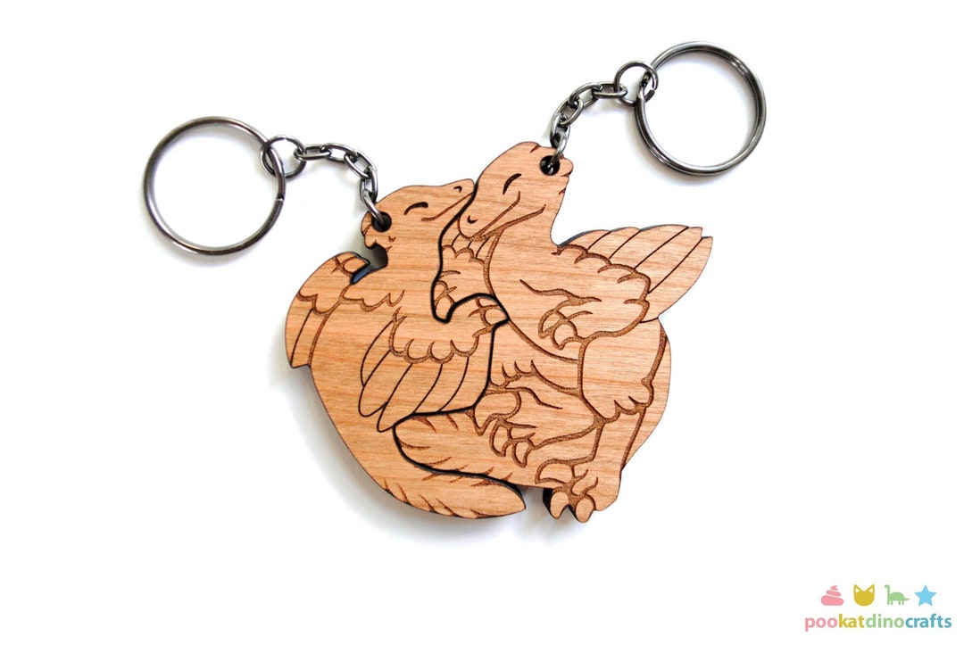 Feathered Raptor Dinosaur Couple Keychains - Friendship or Relationship ...
