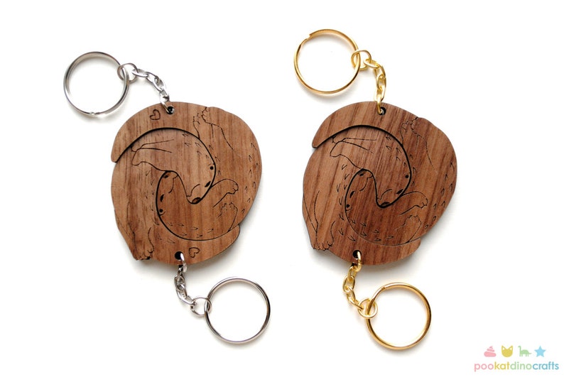 Interlocking River Otter Keychains Cute Friendship or Relationship matching wooden Significant Otter keychain set image 4