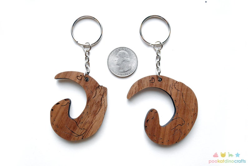 Interlocking River Otter Keychains Cute Friendship or Relationship matching wooden Significant Otter keychain set image 7