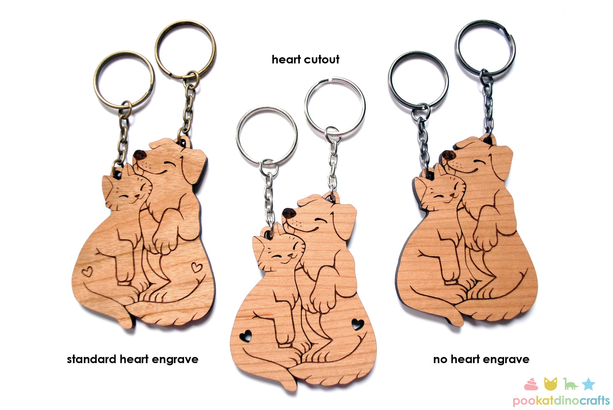 Dog and Cat Couple Keychains - Friendship or Relationship matching wooden keychain set