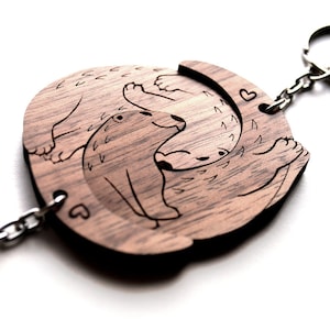Interlocking River Otter Keychains Cute Friendship or Relationship matching wooden Significant Otter keychain set image 9