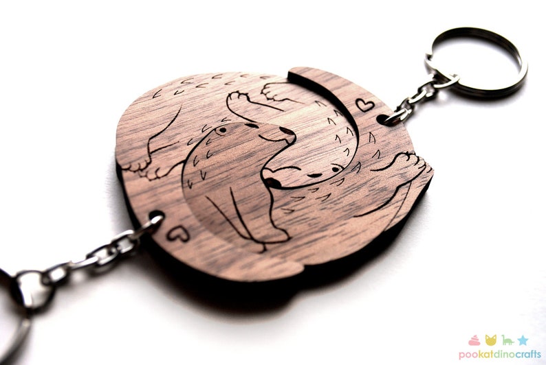 Interlocking River Otter Keychains Cute Friendship or Relationship matching wooden Significant Otter keychain set image 9
