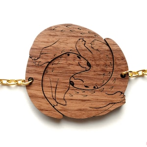 Interlocking River Otter Keychains Cute Friendship or Relationship matching wooden Significant Otter keychain set No Hearts