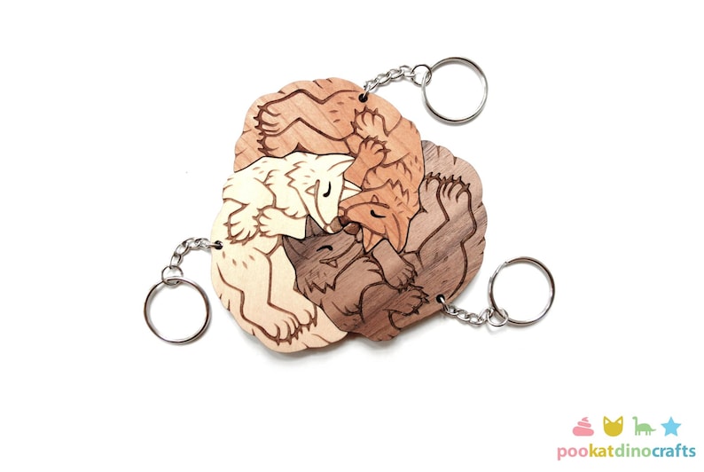 Interlocking Wolf Trio Keychains - Wolf Pack Family, Friendship, Poly ...