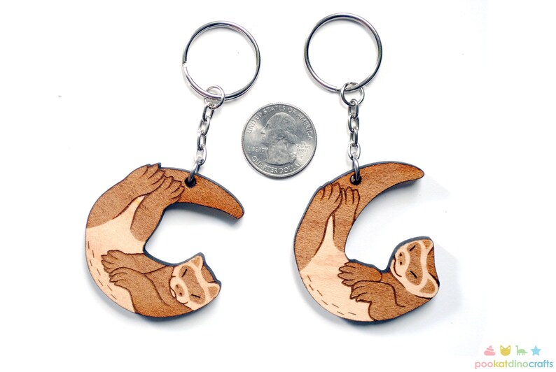 Interlocking Ferret Keychains Friendship or Relationship matching wooden keychain set Maple wood image 8