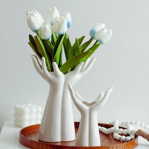 and Shaped Vase Modern Ceramic Hands Vase Unique Minimalist Home Decor White Artistic Flower Holder Gift for Her