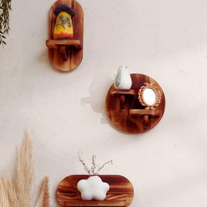Modern Wooden Wall Shelves Set Floating Display for Decor Plants Nursery Entryway Living Room Minimalist Home Organizer