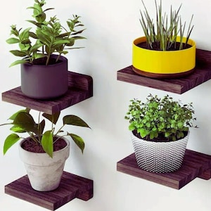 4個入り モダン 壁掛け 植物棚 屋内 フローティング 木製棚 プランター用 ハーブガーデン ホームデコレーション リビングルーム ミニマリストディスプレイ