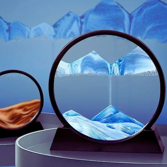 Moving Sand Art Table Decor, Kinetic Sandscape, Circular Sand Picture Frame, Relaxing Desk Art, Blue Sand Motion Sculpture, Unique Gift - Etsy