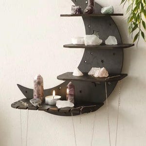 Crescent Moon Crystal Shelf Celestial Wall Decor Witchy Altar Shelf Boho Home Decor Spiritual Crystal Display Organizer Gift