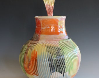 Handmade Pottery | Handmade Ceramic Vase with a Lid | Pottery Jar | Ceramics and Pottery | Ceramic Vessel | Rainbow Vessel