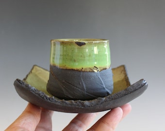 Yunomi with a Saucer, Tea Cup and Saucer, handmade ceramic tea cup, ceramics and pottery, pottery tea cup, stoneware cup