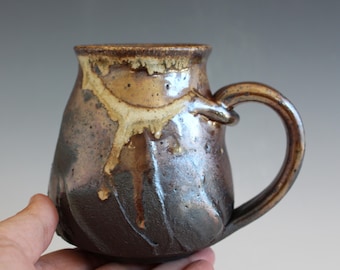 Handmade Pottery Mug: Unique Black Clay Cup, 12 oz
