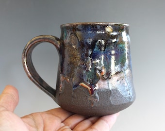 Handmade Stoneware Coffee Mug: Black Clay Ceramic Pottery, 15 oz
