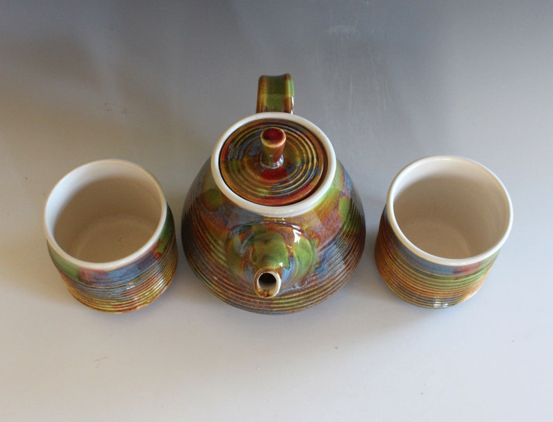 Pottery Teapot with 2 Cups, Handmade Tea Set, Handmade Stoneware Teapot, Handmade Teapot, pottery teapot, wheel thrown teapot image 7