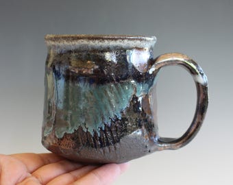 Handmade Stoneware Coffee Mug - Carved Ceramic Pottery - 12 oz