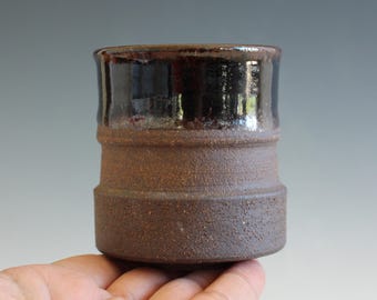 Handmade Yunomi Tea Cup: Wheel Thrown Brown Clay Pottery